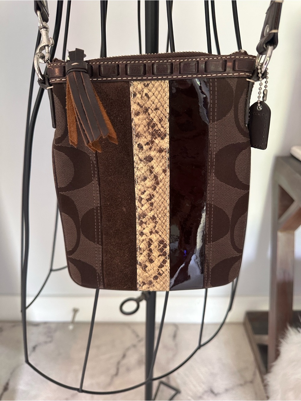 Coach Vintage Hampton Brown Signature Crossbody with Snakeskin Accent